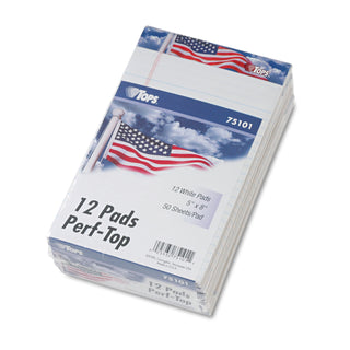 TOPS™ American Pride Writing Pad, Narrow Rule, Red/White/Blue Headband, 50 White 5 x 8 Sheets, 12/Pack (TOP75101)