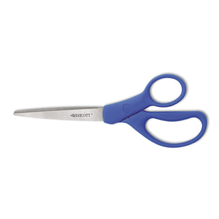 Westcott® Preferred Line Stainless Steel Scissors, 8" Long, 3.5" Cut Length, Blue Straight Handle (ACM41218)