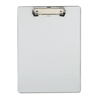 Universal® Plastic Brushed Aluminum Clipboard, Portrait Orientation, 0.5" Clip Capacity, Holds 8.5 x 11 Sheets, Silver (UNV40303)