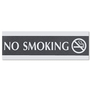Headline® Sign Century Series Office Sign, NO SMOKING, 9 x 3, Black/Silver (USS4757)
