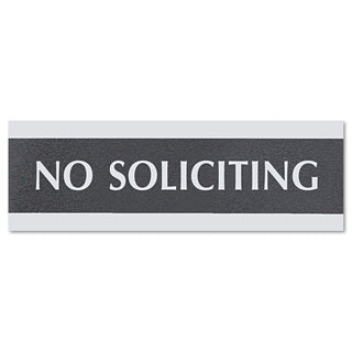 Headline® Sign Century Series Office Sign, NO SOLICITING, 9 x 3, Black/Silver (USS4758)