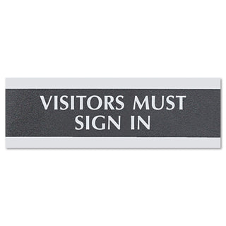Headline® Sign Century Series Office Sign, VISITORS MUST SIGN IN, 9 x 3, Black/Silver (USS4763)
