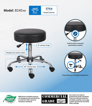 Boss Black Antimicrobial Vinyl Medical Stool (B240-BK)
