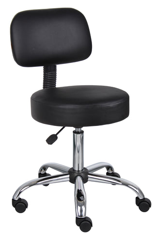 Boss Black Antimicrobial Vinyl Medical Stool w/Back Cushion (B245-BK)