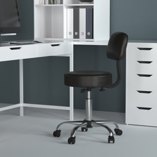 Boss Black Antimicrobial Vinyl Medical Stool w/Back Cushion (B245-BK)