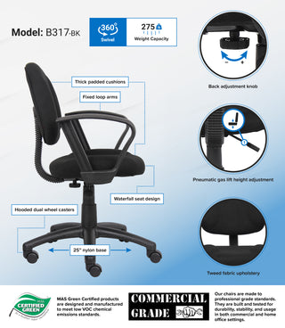 Boss Black Deluxe Posture Chair w/Loop Arms (B317-BK)