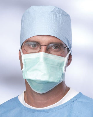 Medline Duckbill Surgical Face Mask with Ties and Foam Anti-Fog Strip, Green, 50/BX (NON27373AZ)