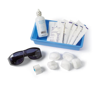 Medline Cataract Eye Care Kit with Cotton Balls, Oval Eye Pads, Sterile Eyewash, Micropore Tape, and Gray Protective UV Glasses, 8/CS (DYND09000)
