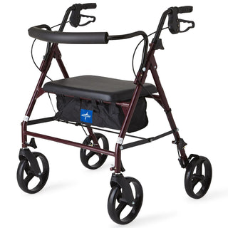 Medline Heavy-Duty Steel Bariatric Rollator with 8" Wheels, Burgundy, 1 EA (MDS86800XWS)
