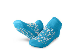 Medline Double-Tread Patient Slippers, Terry Inside, Teal, Toddler, 1 PR (MDTDBLTREADTH)
