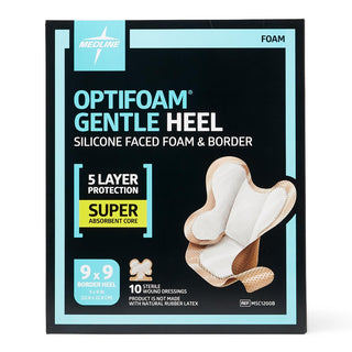 Medline Optifoam Gentle Silicone-Faced Foam and Border Heel Dressing, 10/BX (MSC1200BZ)