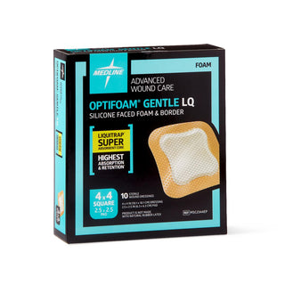 Medline Optifoam Gentle Silicone-Faced Foam Dressing with Liquitrap Super Absorbent Core in Educational Packaging, 4" x 4", 100/CS (MSC2344EP)