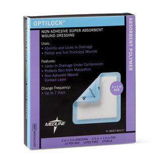 Medline OptiLock Nonadhesive Super Absorbent Wound Dressings, 3" x 3", in Educational Packaging, 100/CS (MSC6433EP)