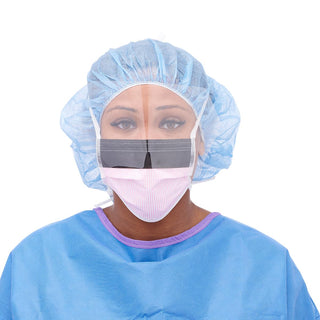 Medline ASTM Level 3 Anti-Fog Surgical Face Mask with Shield and Ties, Anti-Glare Strip, Cellulose Outer and Inner, Pink and White Stripe, 25/BX (NON27710Z)