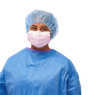 Medline ASTM Level 3 Procedure Face Mask with Ear Loops and Cellulose Inner/Outer Facings, Anti-Fog Foam Strip, Pink and White Striped, 50/BX (NON27712ELZ)