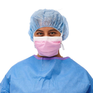 Medline ASTM Level 3 Surgical Face Mask with Ties, Anti-Fog Foam Strip, Pink-Striped, 300/CS (NON27712)