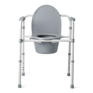 Medline Steel 3-in-1 Folding Commode, Includes Seat with Lid, Bucket, Armrests, and Splashguard, 1 EA (G1-200X1)