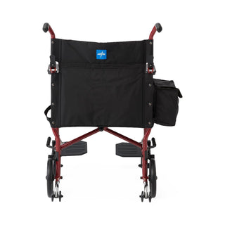 Medline Basic Steel Transport Chair with Permanent Desk-Length Arms and Swing-Away Footrests, 300 lb. Capacity, 19" Wide, Red, Includes Anti-Tippers, 1/CS (MDS808200WAT)