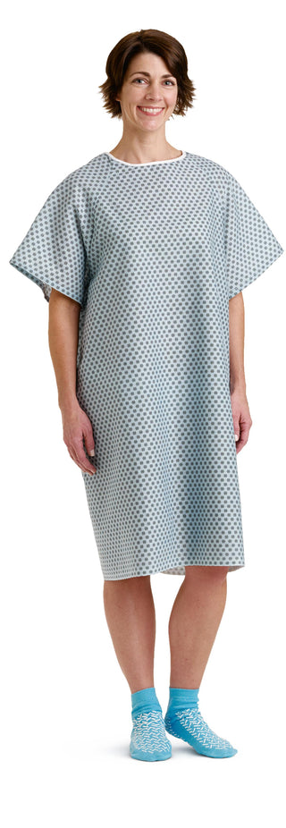 Medline Traditional Patient Gown with Straight Back, Ties, Star Print, One Size Fits Most, 12/DZ (MDTPG2RSBSTAZ)