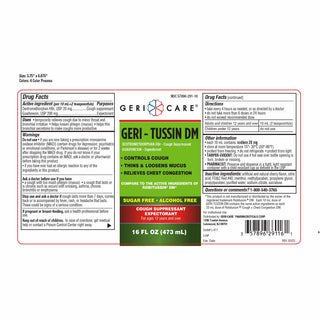 GERI-CARE PHARMACEUTICALS Geri-Tussin DM Cough Suppressant with Guaifenesin 200 mg and Dextromethorphan 20 mg, Sugar-Free, Alcohol-Free, 16 oz. Bottle, 1 BT (OTC066016)