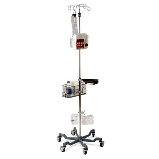 Medline Stainless Steel 6-Leg Heavy-Duty IV Pole, Quick Release Caster, 4 Hook, 73" to 99-1/5", Gray Base, 2/CS (MDS80600GRY)