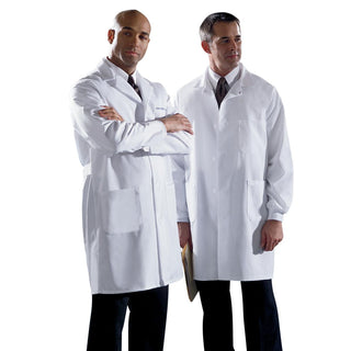 Medline Poplin 80% Polyester/20% Cotton Staff-Length Lab Coat, White, Size 50, 1 EA (MDT12WHT50E)