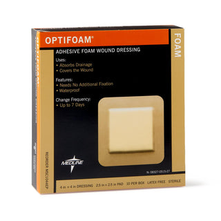 Medline Optifoam Adhesive Foam Wound Dressings, 4" x 4", in Educational Packaging, 10/BX (MSC1044EPZ)