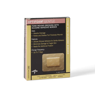 Medline Optifoam Gentle Foam Wound Dressing with Silicone Adhesive Border, 1.6" x 2" in Educational Packaging, 1 EA (MSC20162EPH)