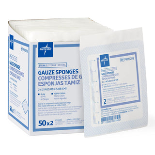 Medline Woven Sterile Gauze Sponges, 8-Ply, 2" x 2", 2/Pack, 100/BX (PRM2208Z)
