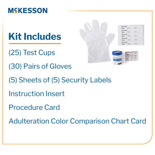 McKesson Drugs of Abuse Test Kit AMP, BAR, BZO, COC, mAMP/MET, MDMA, MOP300, MTD, OXY, PCP, TCA, THC (OX, pH, SG) 25 Tests CLIA Waived (1101520_BX)