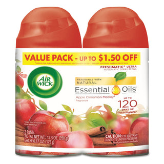 Air Wick® Freshmatic Ultra Spray Refill, Apple Cinnamon Medley, Aerosol, 5.89 oz, 2/Pack, 3 Packs/Carton (RAC82680CT)