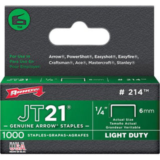 Arrow Fastener JT21® Type Staples, 1/4 in, 1000 per box (091-214)