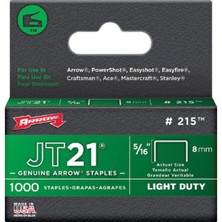 Arrow Fastener JT21® Type Staples, 5/16 in, Steel, 1,000 PK (091-215)