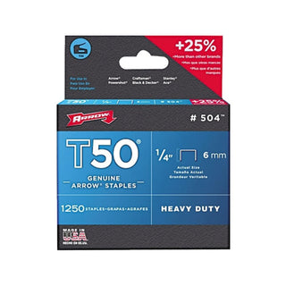Arrow Fastener T50® Type Staple, #504™, 1/4 in L x 3/8 in W, 1,250/PK (091-50424)