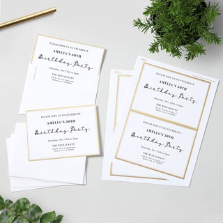 Avery® Invitation Cards with Metallic Border, Inkjet/Laser, 80 lb, 5 x 7, Matte White, 2 Cards/Sheet, 15 Sheets/Pack (AVE3325)