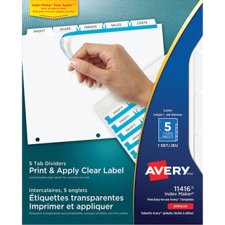 Avery® Index Maker&reg; Clear Label Dividers, 5-Tab Set, White (AVE11416)