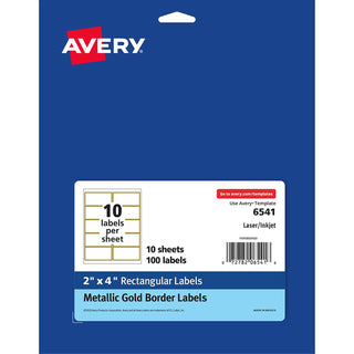 Avery® White Easy Peel Mailing Labels with Metallic Border, Inkjet/Laser Printers, 2 x 4, White, 10/Sheet, 10 Sheets/Pack (AVE6541)