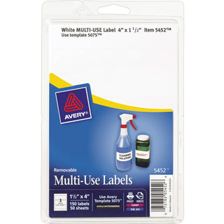 Avery® Self Adhesive White Removable Labels, Rectangular, 1 1/2"x4", 150 per Pack (AVE05452)