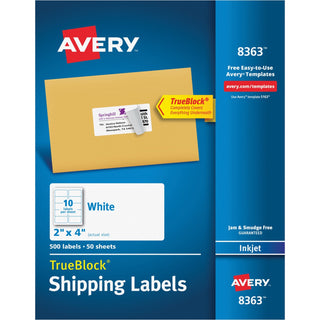 Avery® Shipping Labels with TrueBlock Technology, 2"x4", White, 500 per Pack (AVE8363)