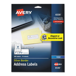 Avery® White Easy Peel Address Labels w/ Border, Inkjet Printers, 1 x 2.63, White, 30/Sheet, 10 Sheets/Pack (AVE6530)