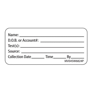 MedVision® Pre-Printed / Write On Label Auxiliary Label White Paper Name_DOB_Test_Source_Collection Date_ Black Patient Information 1 X 2-1/4 Inch (794550_RL)
