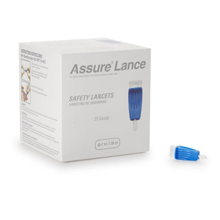 Assure® Safety Lancet 25 Gauge Protective Safety Cap Push Button Activation Finger (962942_BX)
