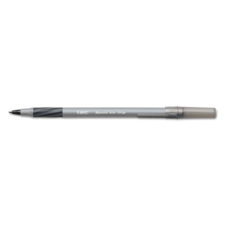 BIC® Round Stic Grip Xtra Comfort Stick Ballpoint Pen, 0.8mm, Black Ink, Gray Barrel, Dozen (BICGSFG11BK)