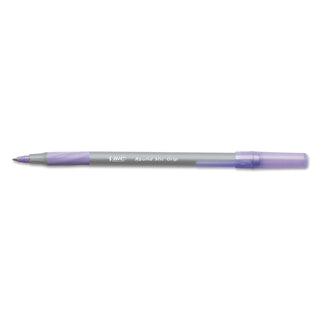 BIC® Round Stic Grip Xtra Comfort Stick Ballpoint Pen, 1.2mm, Purple Ink, Gray Barrel, Dozen (BICGSMG11PE)