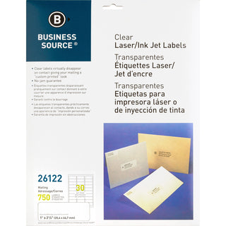 Business Source Label, Mailing, Laser, 1&quot; x 2-3/4&quot;, Clear (BSN26122)