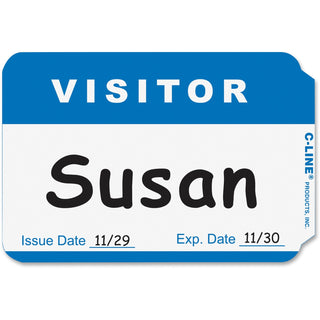 Self Adhesive &quot;Visitor&quot; Name Badges, White/Blue, 3 1/2 x 2 1/4, 100/Box