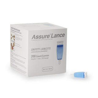 Assure® Safety Lancet 28 Gauge Protective Safety Cap Push Button Activation Finger (689753_CS)