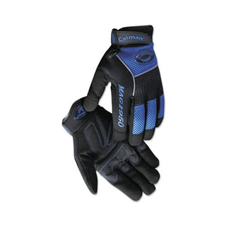 Caiman 2950 Synthetic Leather Padded Palm Grip Mechanics Gloves, Large, Black/Blue/Gray (607-2950-L)