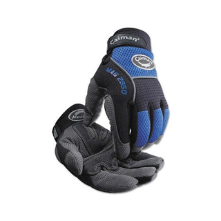 Caiman 2950 Synthetic Leather Padded Palm Grip Mechanics Gloves, X-Large, Black/Blue/Gray (607-2950-XL)