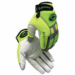 Caiman 2980 Goat Grain Hi-Vis Reflective Back Knuckle Protection Mechanics Gloves, Neoprene, Large, Lime Green/White (607-2980-L)